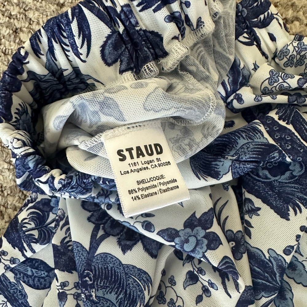 STAUD Blue and White Wide-Leg Printed Pants - Picture 6 of 10
